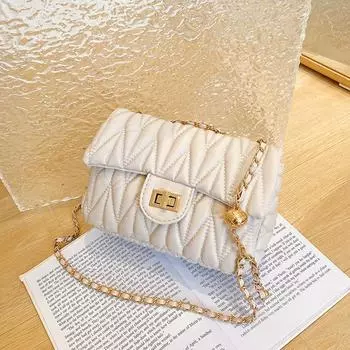 Персонализированная сумка-мессенджер для женщин 2024 года, новая модная сумка с цепочкой из бриллиантов в иностранном стиле, маленькая квадратная сумка через плечо белый