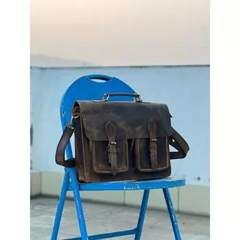 Персонализированная сумка-мессенджер из натуральной кожи ручной работы, сумка для ноутбука, сумка через плечо для мужчин и женщин, офисный портфель - сумка-мессенджер в винтажном стиле 18 x 13 x 5 inches коричневый