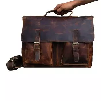 Персонализированная сумка-мессенджер из натуральной кожи ручной работы для ноутбука, сумка через плечо для женщин и мужчин, офисный портфель, большая сумка, деревенская сумка 12 x 16 x 5 in коричневый