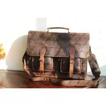 Персонализированная сумка-мессенджер из натуральной кожи, сумка для ноутбука, сумка через плечо для мужчин 12 x 16 x 5 in коричневый