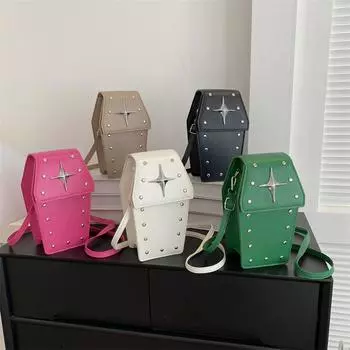 Персонализированная сумка на плечо в виде локомотива 2024 года, новая декоративная квадратная сумка с металлическими заклепками, сумка для мобильного телефона с косым пролетом чёрный