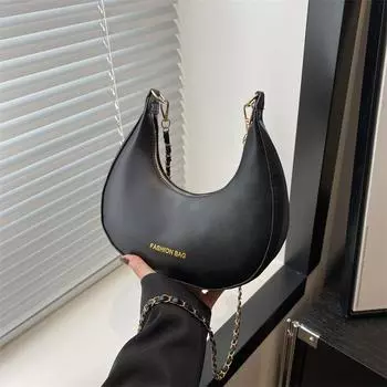 Персонализированная сумка-полумесяц на одно плечо, простая сумка под мышкой, весна 2024, новая нишевая женская сумка, однотонная повседневная сумка чёрный