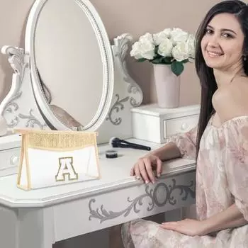 Персонализированная сумка с буквами-заглавиями, прозрачная косметичка, большая вместимость, застежка-молния, портативная, пляжная E