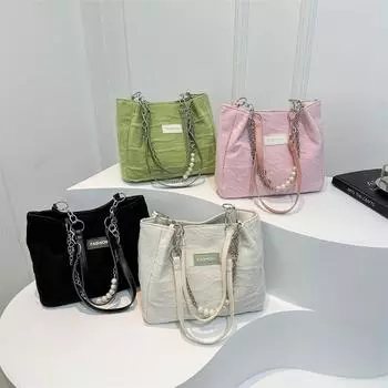 Персонализированная сумка с цепочкой из жемчуга, большая вместительная сумка, новый стиль на весну и лето, сумка через плечо через подмышку, сумка-тоут