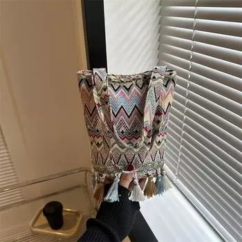 Персонализированная сумка с кисточками 2024 года, новая модная популярная сумка через плечо в этническом стиле, повседневная сумка-ведро большой вместимости розовый