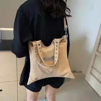 Персонализированная сумка-тоут с заклепками, женская, металлическая, декоративная, большая вместимость, мягкая кожаная сумка, осень/зима, новые сумки через плечо