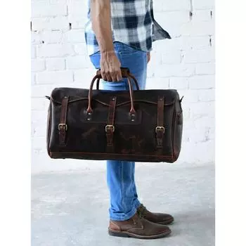 Персонализированная сумка Weekender из натуральной кожи ручной работы с регулируемым плечевым ремнем и внутренним карманом, спортивная сумка в стиле ретро 22 x 11 x 11 in коричневый