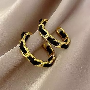 Персонализированная трендовая цепочка C-образное кольцо для сережек Женская мода Легкий роскошный темперамент Ретро Круг для ушей Холодный ветер Преувеличенное универсальное украшение для ушей чёрный