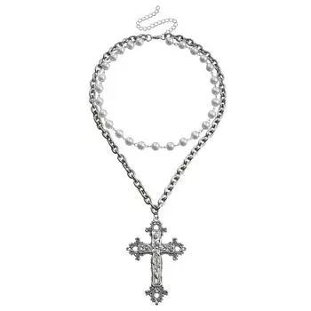 Персонализированная универсальная цепочка на ключицу в стиле панк, модное двухслойное ожерелье с крестом для женщин