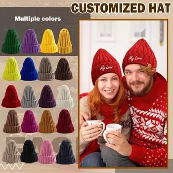 Персонализированная вышитая однотонная трикотажная хлопковая шапка одного размера для всех One Size