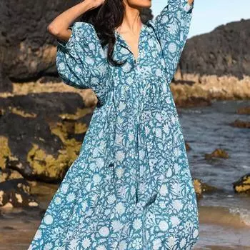 Персонализированное художественное хлопковое платье с цветочным принтом S оранжевый