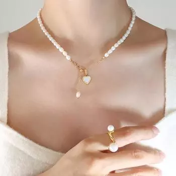 Персонализированное и креативное модное легкое роскошное французское темпераментное пресноводное жемчужное ожерелье с инкрустацией из белой морской ракушки в виде сердца