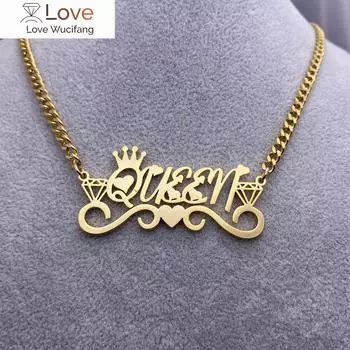 Персонализированное именное ожерелье из нержавеющей стали с бриллиантовой короной и кулоном в виде сердца для сестры-дружбы, женщин, модный подарок 40cm