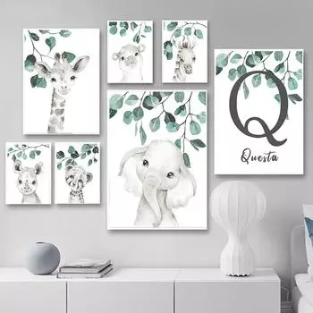 Персонализированное изображение для детской комнаты, украшение для детской спальни, настенное художественное принт, плакат с принтом, эвкалипт, животное, зебра, жираф, картинки 21x30cm No Frame