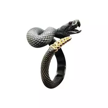 Персонализированное кольцо унисекс Rattlesnake с отверстием в виде животного из сплава, регулируемое One Size чёрный