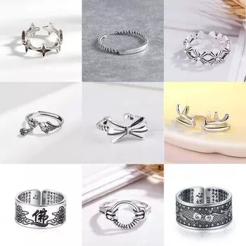 Персонализированное кольцо в стиле ретро Do Old Dots Curve Open Ring Tide People Fashion Simple Finger Ring Students Simple Adjustable Accessories Fresh and Sweet