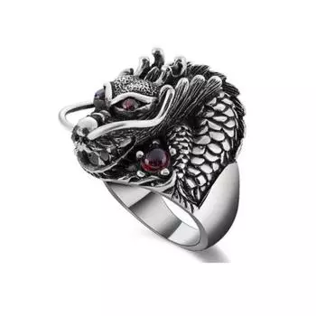 Персонализированное мужское кольцо с бриллиантом из титановой стали в стиле ретро, преувеличенное кольцо с красноглазым драконом 8