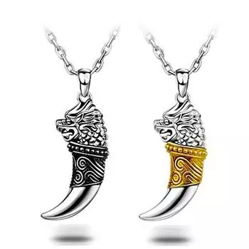 Персонализированное мужское ожерелье-подвеска в виде крана, покрытая золотом волчья кость.