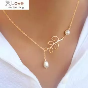 Персонализированное ожерелье для женщин Винтажное ожерелье из жемчуга в виде листьев Ожерелье Мемориальный кулон Ювелирные изделия в подарок Золото A Подвеска золотой