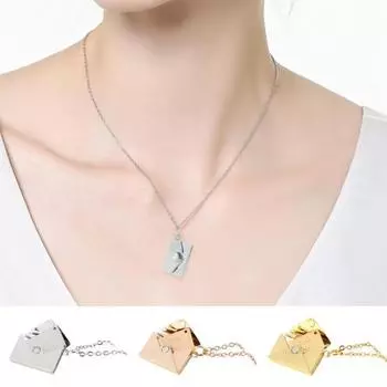 Персонализированное ожерелье-медальон в виде конверта для женщин, индивидуальное любовное послание, ювелирный камень в виде конверта, подарочная коробка с подвеской для мамы, жены серебряный