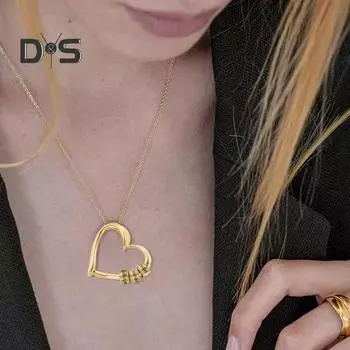 Персонализированное ожерелье с гравированными бусинами, своими руками, семейные имена, именная надпись, кулон в форме сердца, регулируемая длина, значимый рождественский подарок, ювелирные изделия ручной работы A розового золота