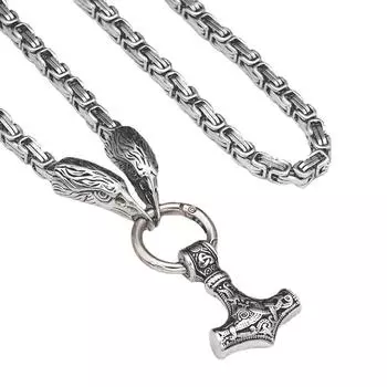 Персонализированное ожерелье с подвеской в виде викинга из нержавеющей стали Odin Crow Thunder Hammer, ожерелье императора, ювелирные изделия из нержавеющей стали 40