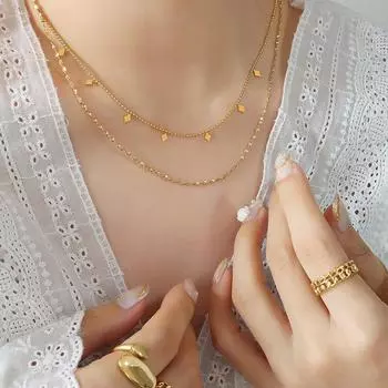 Персонализированное ожерелье Wind Chocker с геометрическим ромбом, двухслойное, из титановой стали, легкая роскошная цепочка Wind Tide на ключицу