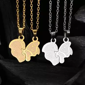 Персонализированное парное ожерелье из нержавеющей стали в виде бабочки для романтического праздника, вечеринки, дня рождения, подарка, аксессуаров серебряный