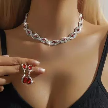 Персонализированное плетеное ожерелье из стразов, комплект серег-капель, красные, зеленые и черные блестящие свадебные украшения, прямые продажи с фабрики