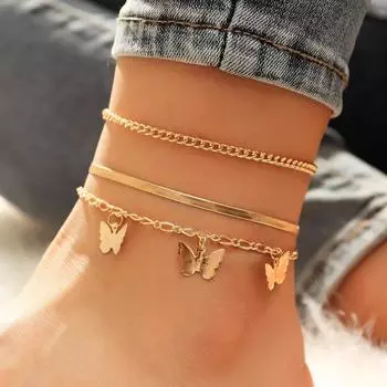 Персонализированное полое украшение для ног ручной работы, браслет на лодыжку с цепочкой и буквами в виде бабочки золотой