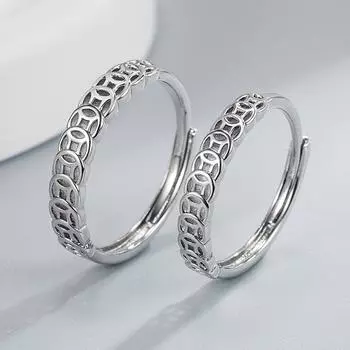 Персонализированное ретро-кольцо для пары, мужчины и женщины привлекают деньги и собирают деньги, парное кольцо с монетой, простое и модное нишевое открытое трансферное кольцо opening adjustable