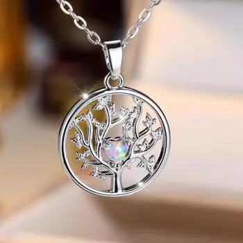 Персонализированное семейное ожерелье «Древо жизни», летняя подвеска с кристаллами «Древо жизни» для женщин, ювелирный подарок серебряный/белый