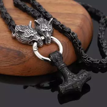 Персонализированное скандинавская мифология из нержавеющей стали, громовой молот викингов, кулон с головой волка, черное ожерелье императора 40