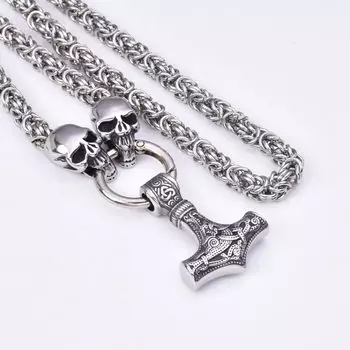 Персонализированное скандинавское ожерелье из нержавеющей стали с подвеской в виде викинга, громового молота, мужское ожерелье, индивидуальное 40