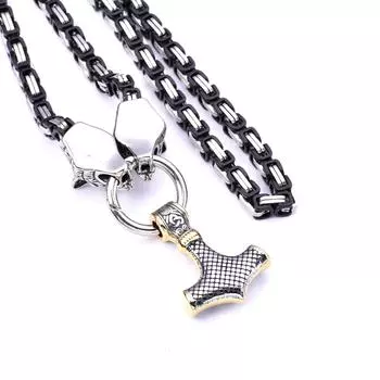 Персонализированное скандинавское ожерелье викингов из нержавеющей стали с головой волка, громовой молот, ожерелье с императорской цепью, ожерелье с цепочкой King 40