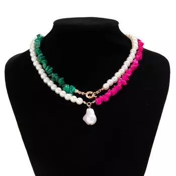 Персонализированное универсальное ожерелье с бирюзовым узором в стиле ретро, простой французский искусственный жемчуг