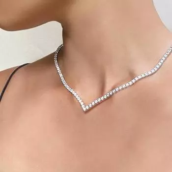 Персонализированное V-образное ожерелье со стразами, универсальное сексуальное ожерелье для вечеринки 1 pc золотой