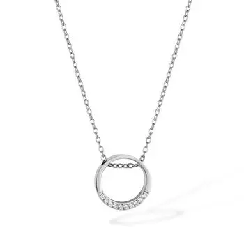 Персонализированное женское ожерелье из нержавеющей стали с минималистским дизайном, украшенное бриллиантами, геометрическая круглая цепочка на ключицу