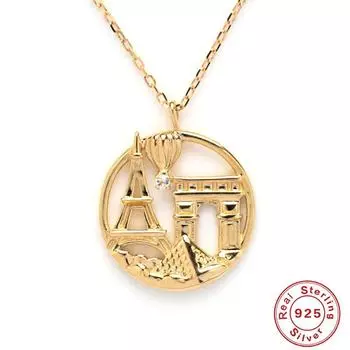 Персонализированное женское ожерелье с подвеской в виде ключицы из стерлингового серебра S925 с подвеской в виде креативного городского архитектурного элемента «Французский ветер» с бриллиантами 925 Silver