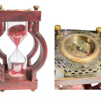 Персонализированные 10-минутные деревянные песочные часы с компасом(Квадратное основание, розовое)- Деревянные украшения для дома, рождественский декор