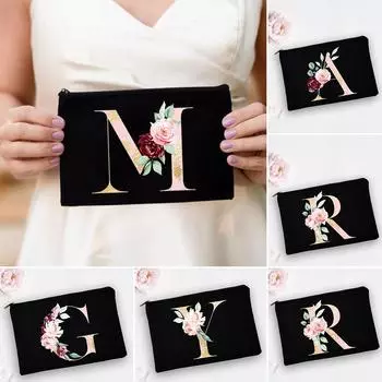 Персонализированные белые косметички для подружек невесты, алфавитные цветы, косметичка для невесты, свадебная косметичка, органайзер для туалетных принадлежностей, сумка для предложения, подарки