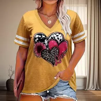 Персонализированные блузки с рисунком любви, футболки с коротким рукавом и V-образным вырезом, повседневные XS жёлтый