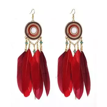 Персонализированные длинные серьги, серьги с бахромой в виде преувеличенных перьев красного цвета, серьги. красный