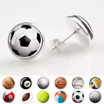 Персонализированные футбольные серьги для женщин, спортивный мяч, гольф, бильярд, волейбол, креативные посеребренные серьги, простые женские украшения XYZ