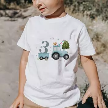 Персонализированные футболки на день рождения для мальчиков и девочек с изображением трактора, фермы, животных, принты на день рождения, летняя детская футболка с коротким рукавом 3T(100cm)