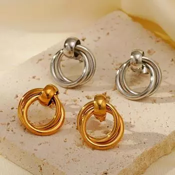 Персонализированные геометрические круглые позолоченные гладкие аксессуары из нержавеющей стали простые серьги Cold Wind корейская версия Niche