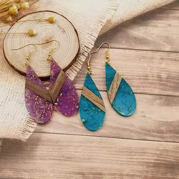 Персонализированные и преувеличенные геометрические серьги в виде листьев с древесной смолой, цветные серьги-блоки для женщин