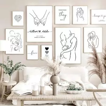 Персонализированные имена пар и дата, настенное искусство, постеры на заказ, принты на годовщину свадьбы, холст, картина, помолвка, подарок, картина 21x30cm No Frame