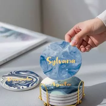 Персонализированные именные мраморные подставки, индивидуальный подарок, наборы керамических подставок в мраморном стиле, декор для бара на новоселье