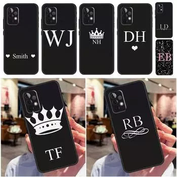 Персонализированные инициалы Имя Черный Funda для Samsung Galaxy A13 A23 A33 A53 A73 A12 A22 A32 A52 A50 A51 A71 A04S A52S Чехол Samsung A32 5G